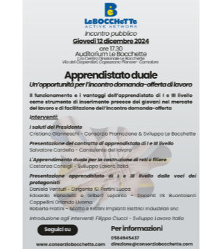 Apprendistato duale: un'opportunità per l'incontro domanda-offerta di lavoro” – Evento informativo organizzato dal Consorzio Promozione & Sviluppo Le Bocchette